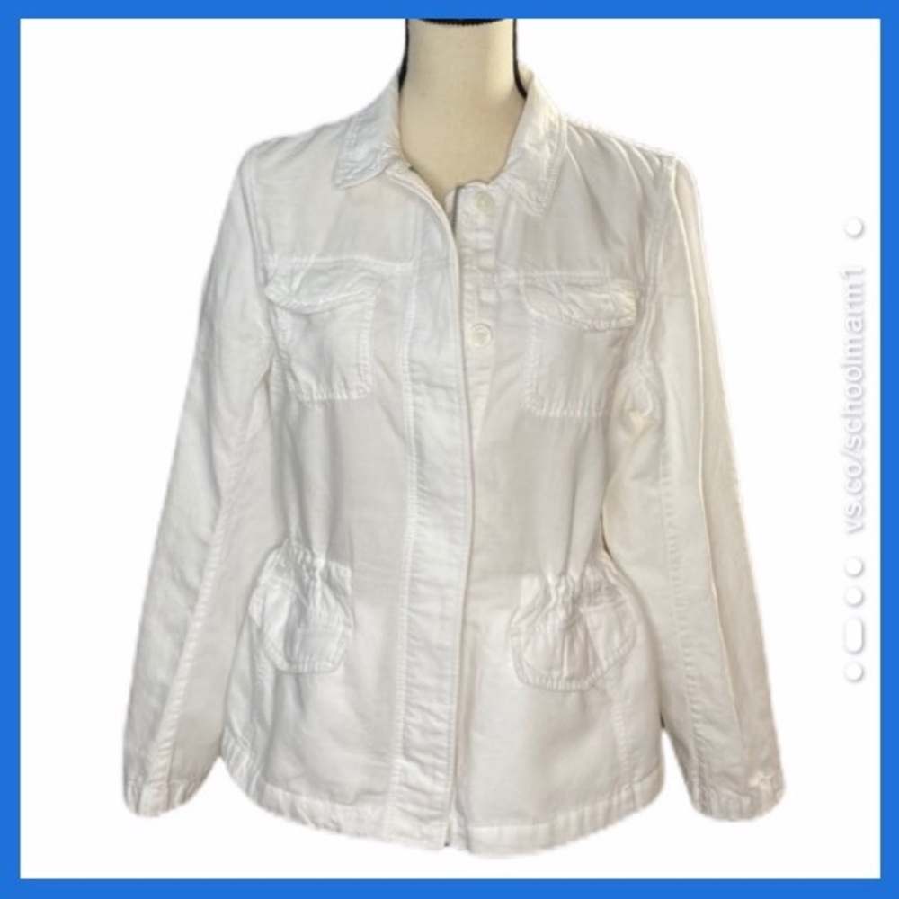 Talbots Cotton Blend Zip/Button White Jacket Sz L